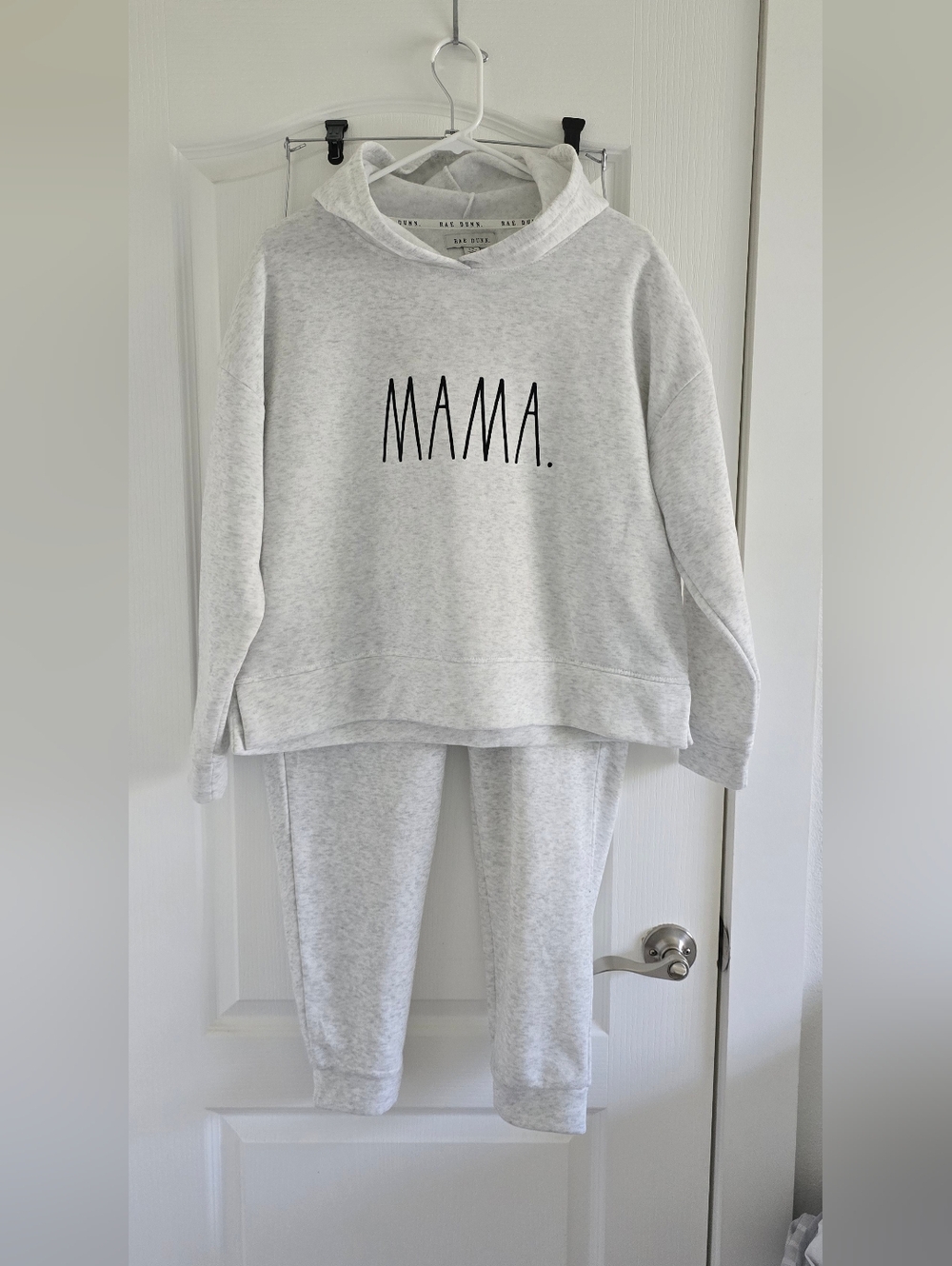 Rae Dunn White Heather Gray Sweatshirt with Branded Neck Tape